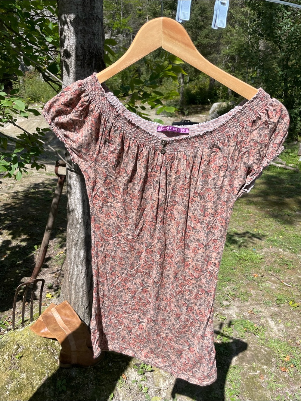 Smart Set Pink Floral Off-Shoulder Tunic Top
